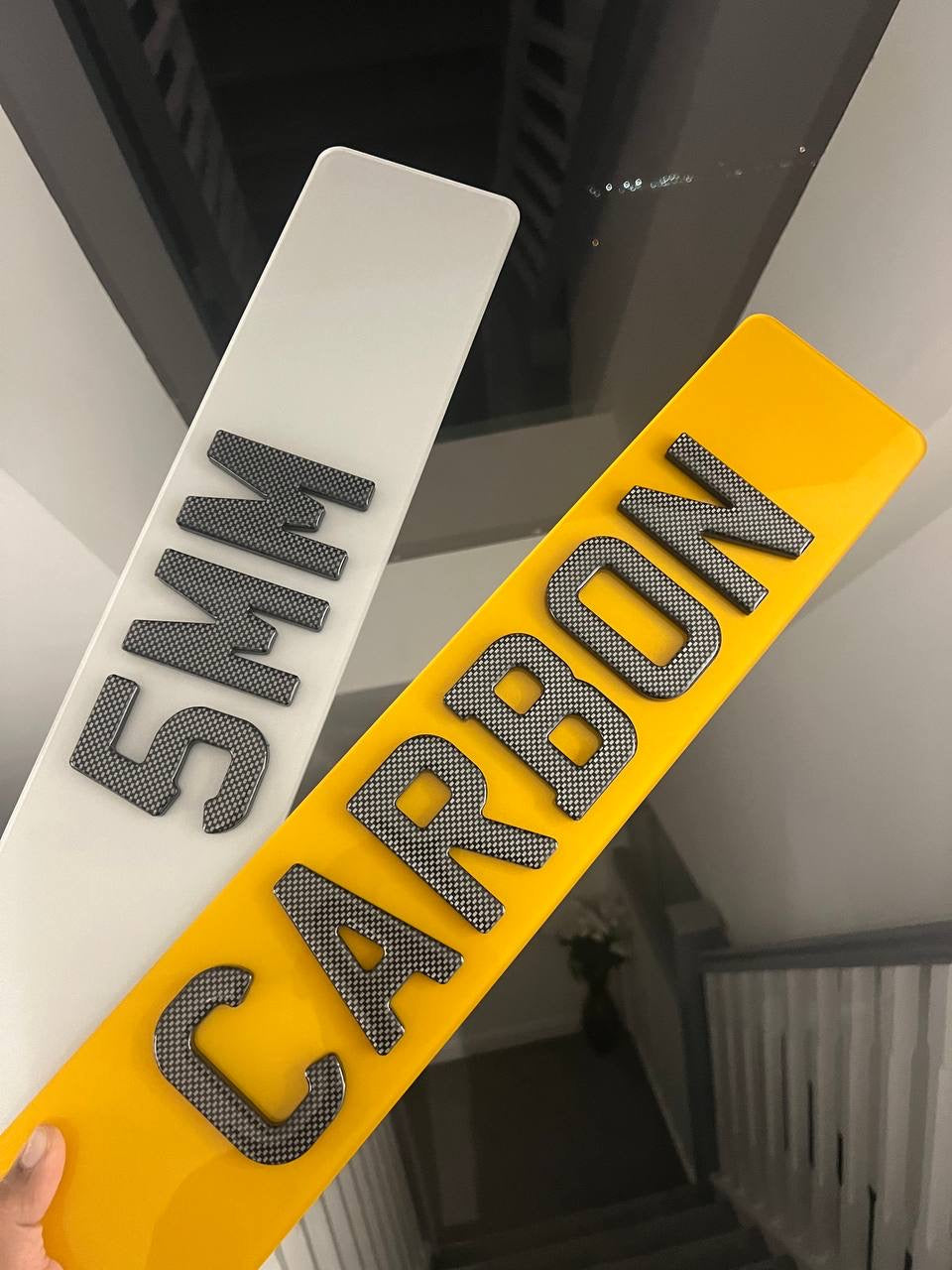 4D Carbon Gel Number Plates (5mm) with Carbon Fibre Style Gel Lettering - Show Plates