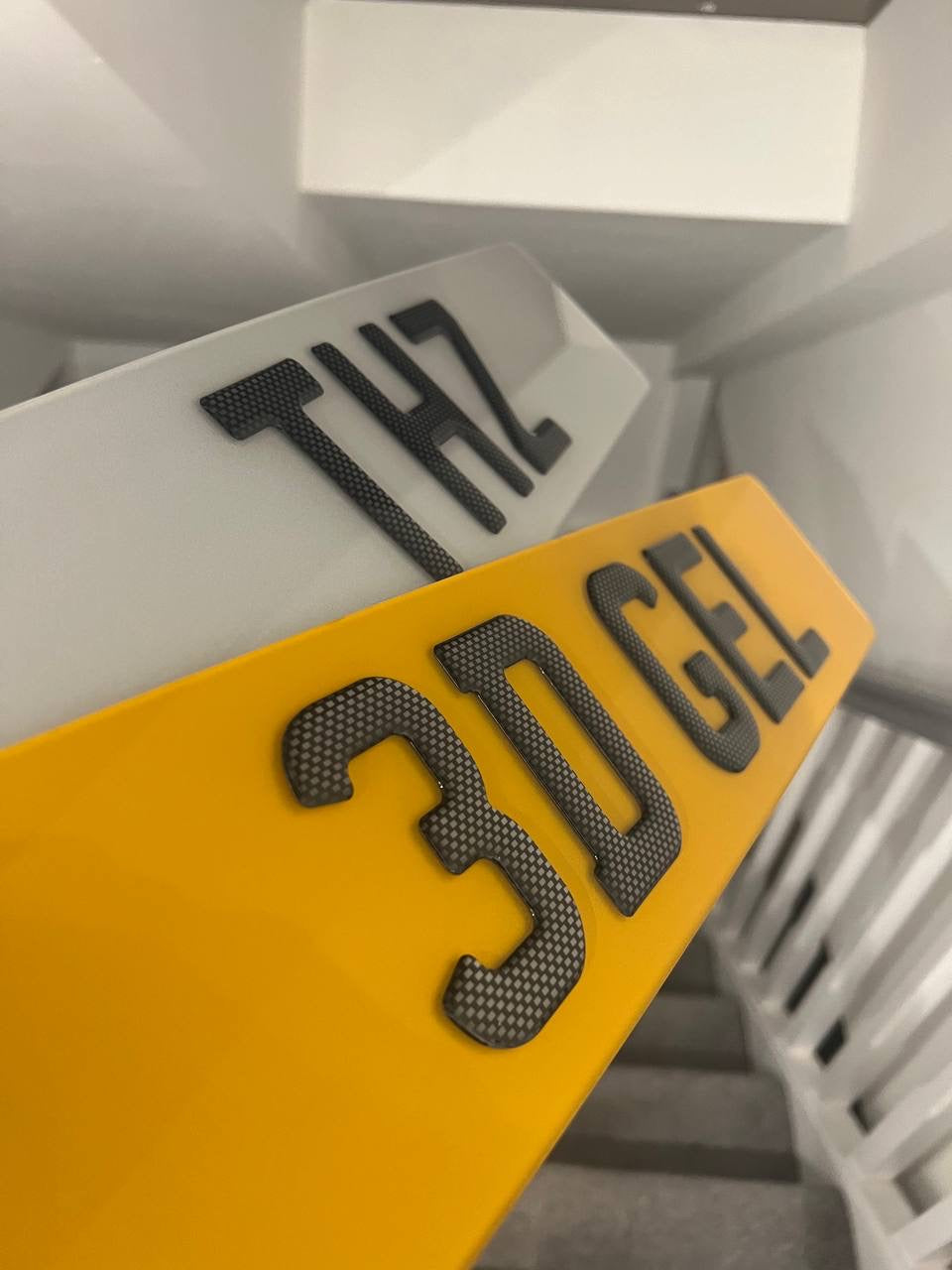 3D Carbon Gel Number Plates with Carbon Fibre Style Gel Lettering - Show Plates